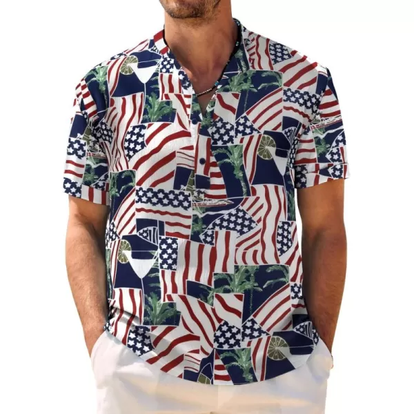 COOFANDY Men's Casual Henley Shirt Band Collar Short Sleeve Shirt Summer Beach Hippie T-Shirt
