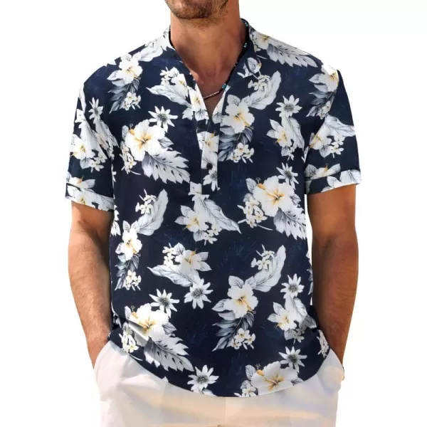 COOFANDY Men's Casual Henley Shirt Band Collar Short Sleeve Shirt Summer Beach Hippie T-Shirt
