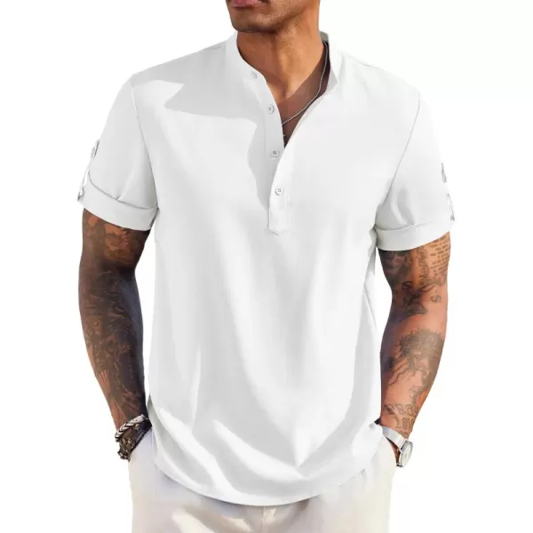 COOFANDY Men's Casual Henley Shirt Short Sleeve Band Collar Linen Shirt Summer Beach Hippie T-Shirts