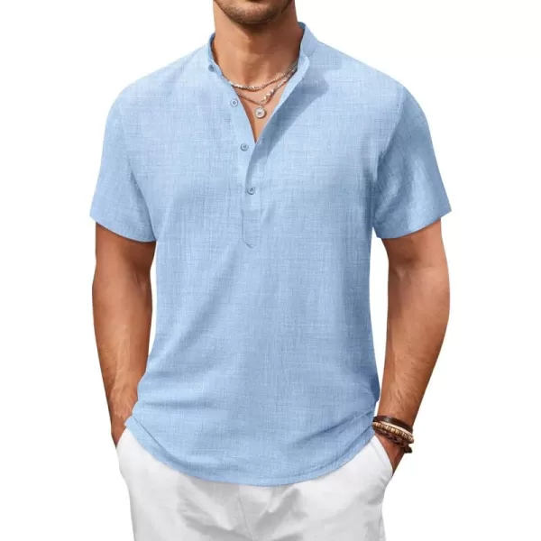 COOFANDY Men's Casual Henley Shirt Short Sleeve Linen Shirt Band Collar Summer Beach Hippie T-Shirts