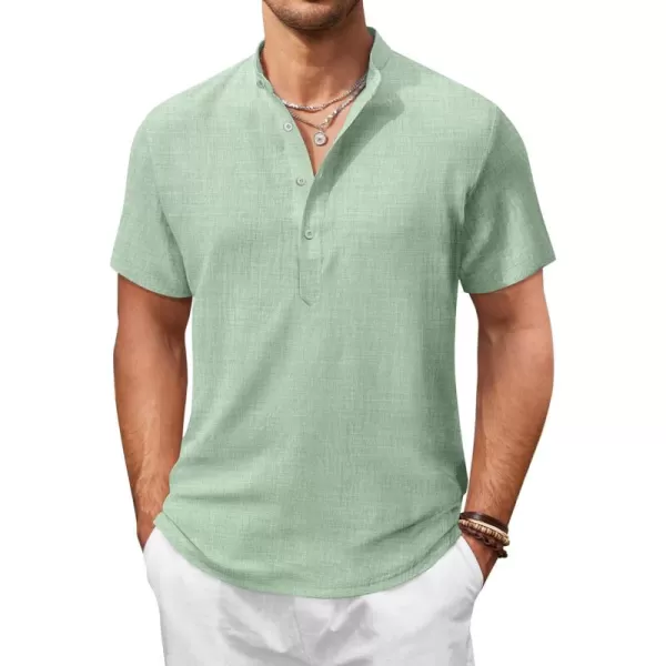 COOFANDY Men's Casual Henley Shirt Short Sleeve Linen Shirt Band Collar Summer Beach Hippie T-Shirts