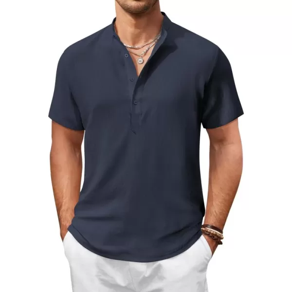 COOFANDY Men's Casual Henley Shirt Short Sleeve Linen Shirt Band Collar Summer Beach Hippie T-Shirts