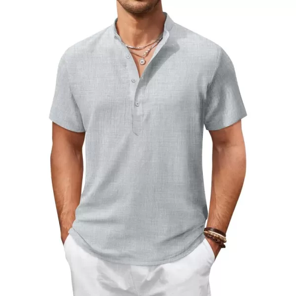 COOFANDY Men's Casual Henley Shirt Short Sleeve Linen Shirt Band Collar Summer Beach Hippie T-Shirts