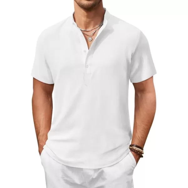 COOFANDY Men's Casual Henley Shirt Short Sleeve Linen Shirt Band Collar Summer Beach Hippie T-Shirts
