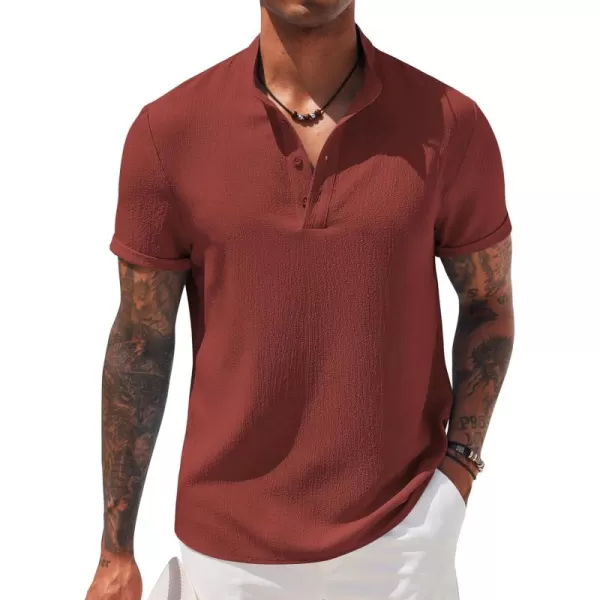COOFANDY Men's Casual Henley Tee Shirt Band Collar Short Sleeve Summer Beach Hippie T Shirts