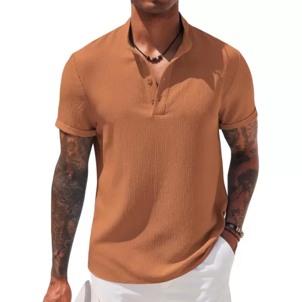 COOFANDY Men's Casual Henley Tee Shirt Band Collar Short Sleeve Summer Beach Hippie T Shirts
