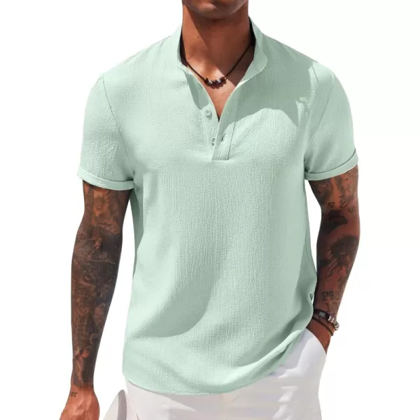 COOFANDY Men's Casual Henley Tee Shirt Band Collar Short Sleeve Summer Beach Hippie T Shirts