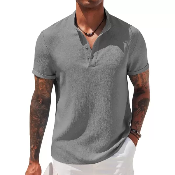 COOFANDY Men's Casual Henley Tee Shirt Band Collar Short Sleeve Summer Beach Hippie T Shirts