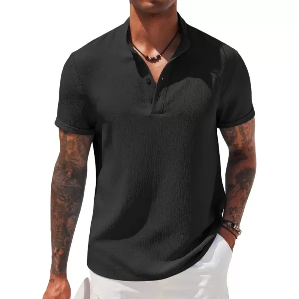 COOFANDY Men's Casual Henley Tee Shirt Band Collar Short Sleeve Summer Beach Hippie T Shirts