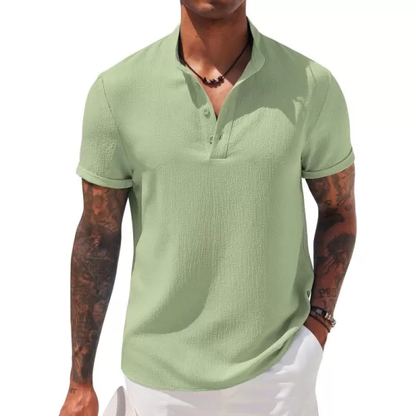 COOFANDY Men's Casual Henley Tee Shirt Band Collar Short Sleeve Summer Beach Hippie T Shirts
