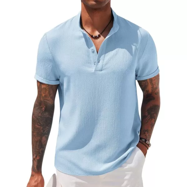 COOFANDY Men's Casual Henley Tee Shirt Band Collar Short Sleeve Summer Beach Hippie T Shirts