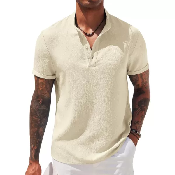 COOFANDY Men's Casual Henley Tee Shirt Band Collar Short Sleeve Summer Beach Hippie T Shirts