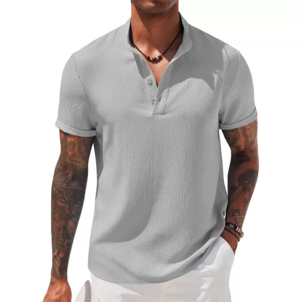 COOFANDY Men's Casual Henley Tee Shirt Band Collar Short Sleeve Summer Beach Hippie T Shirts