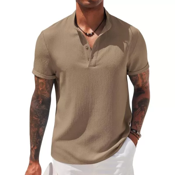 COOFANDY Men's Casual Henley Tee Shirt Band Collar Short Sleeve Summer Beach Hippie T Shirts