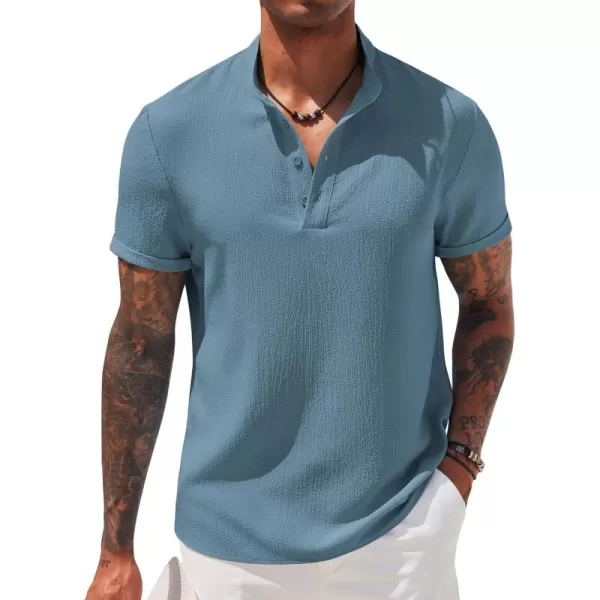 COOFANDY Men's Casual Henley Tee Shirt Band Collar Short Sleeve Summer Beach Hippie T Shirts
