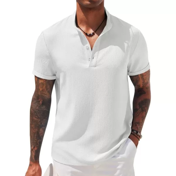 COOFANDY Men's Casual Henley Tee Shirt Band Collar Short Sleeve Summer Beach Hippie T Shirts