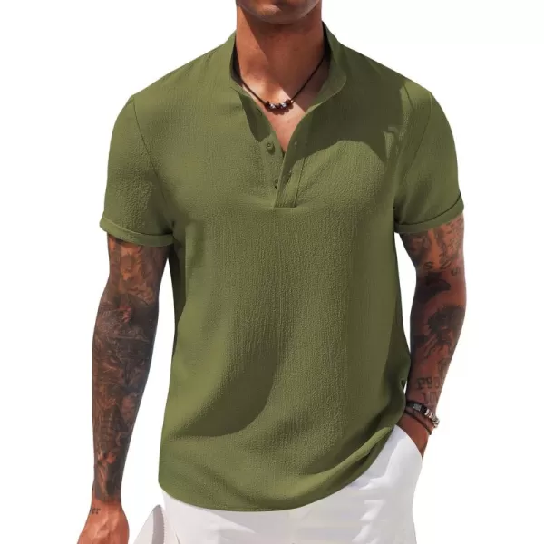 COOFANDY Men's Casual Henley Tee Shirt Band Collar Short Sleeve Summer Beach Hippie T Shirts
