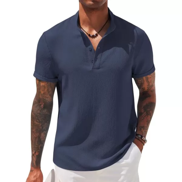COOFANDY Men's Casual Henley Tee Shirt Band Collar Short Sleeve Summer Beach Hippie T Shirts