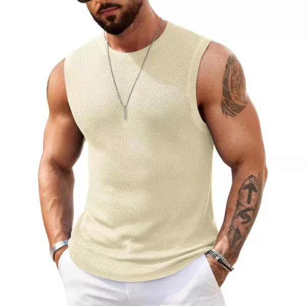 COOFANDY Mens Casual Knitted Tank Tops Crew Neck Sleeveless Muscle T Shirts Summer Beach Tops