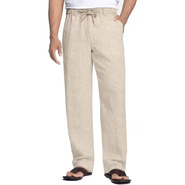 COOFANDY Men's Casual Linen Pants Elastic Waist Drawstring Beach Summer Pants Lightweight Linen Trousers