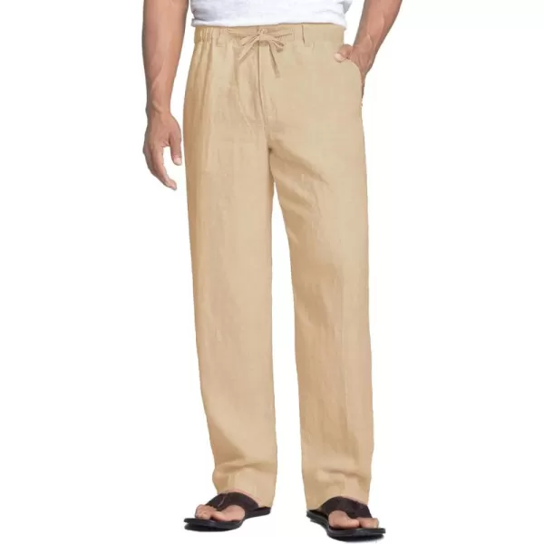 COOFANDY Men's Casual Linen Pants Elastic Waist Drawstring Beach Summer Pants Lightweight Linen Trousers