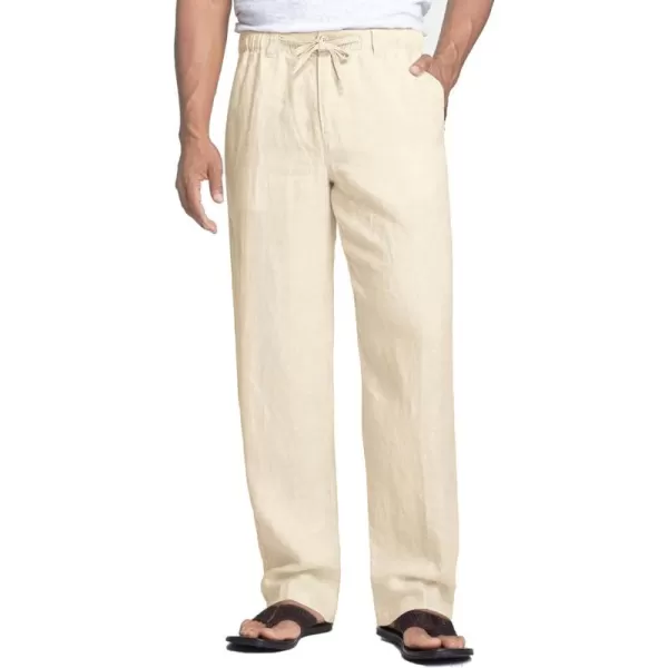 COOFANDY Men's Casual Linen Pants Elastic Waist Drawstring Beach Summer Pants Lightweight Linen Trousers