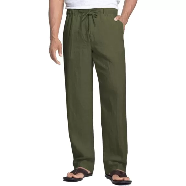 COOFANDY Men's Casual Linen Pants Elastic Waist Drawstring Beach Summer Pants Lightweight Linen Trousers