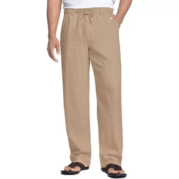 COOFANDY Men's Casual Linen Pants Elastic Waist Drawstring Beach Summer Pants Lightweight Linen Trousers