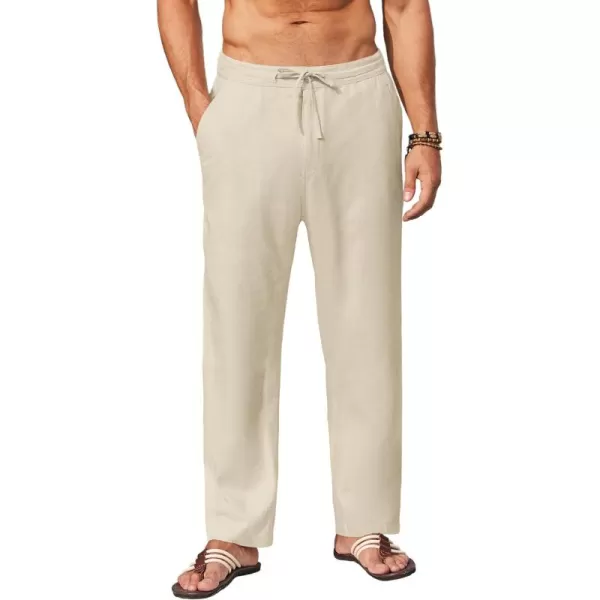 COOFANDY Men's Casual Linen Pants Elastic Waist Drawstring Yoga Beach Pants Lightweight Loose Fit Trousers with Pockets
