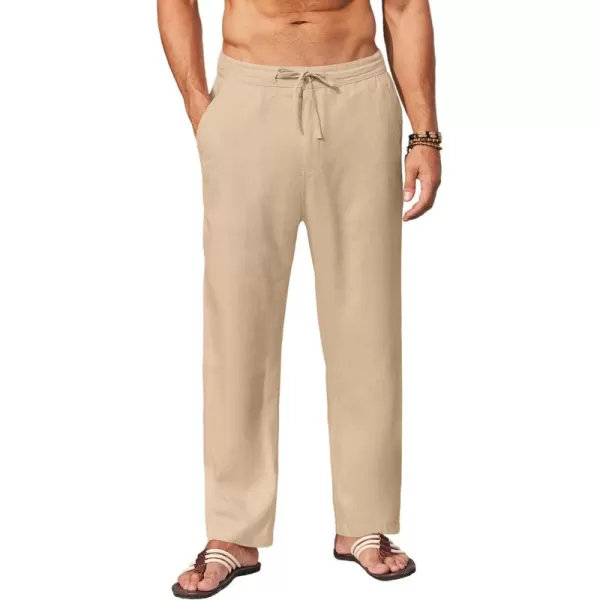 COOFANDY Men's Casual Linen Pants Elastic Waist Drawstring Yoga Beach Pants Lightweight Loose Fit Trousers with Pockets