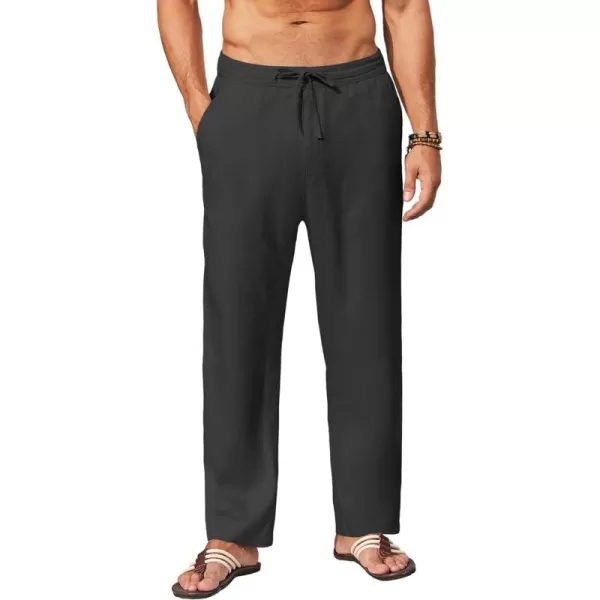 COOFANDY Men's Casual Linen Pants Elastic Waist Drawstring Yoga Beach Pants Lightweight Loose Fit Trousers with Pockets