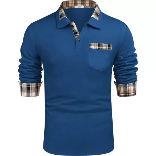COOFANDY Men's Casual Polo Shirt Long Sleeve Classic Plaid Button Tees with Pockets