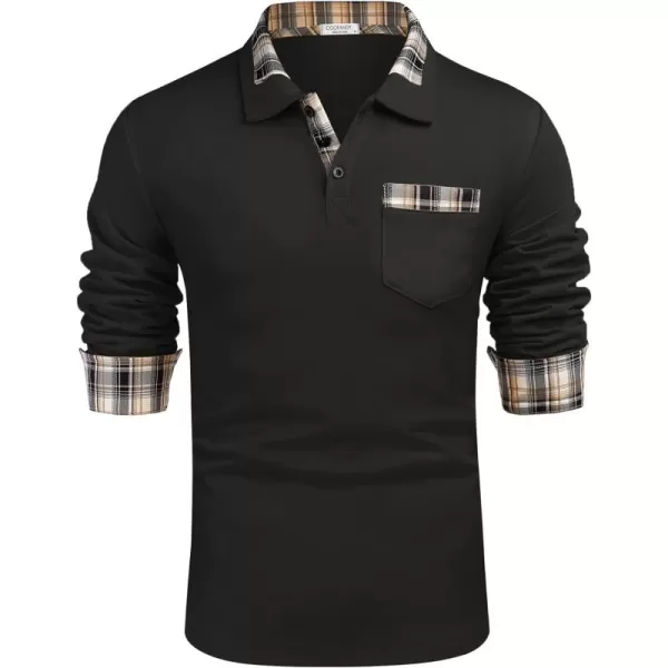 COOFANDY Men's Casual Polo Shirt Long Sleeve Classic Plaid Button Tees with Pockets