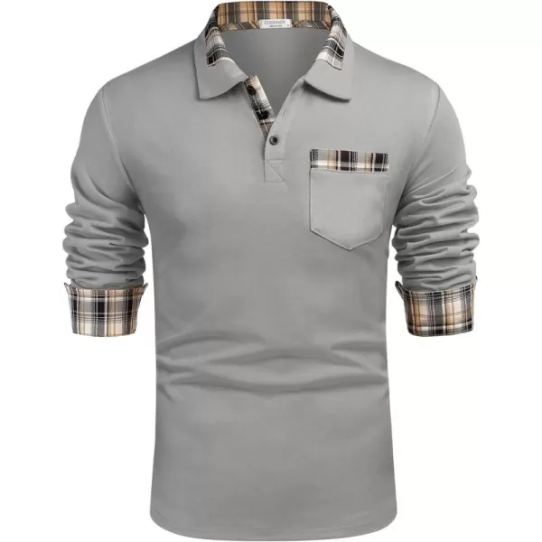 COOFANDY Men's Casual Polo Shirt Long Sleeve Classic Plaid Button Tees with Pockets
