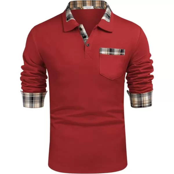 COOFANDY Men's Casual Polo Shirt Long Sleeve Classic Plaid Button Tees with Pockets