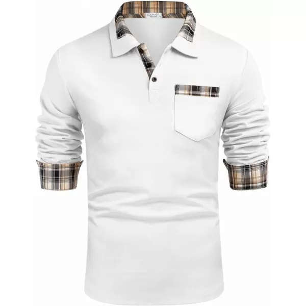 COOFANDY Men's Casual Polo Shirt Long Sleeve Classic Plaid Button Tees with Pockets