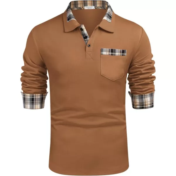 COOFANDY Men's Casual Polo Shirt Long Sleeve Classic Plaid Button Tees with Pockets