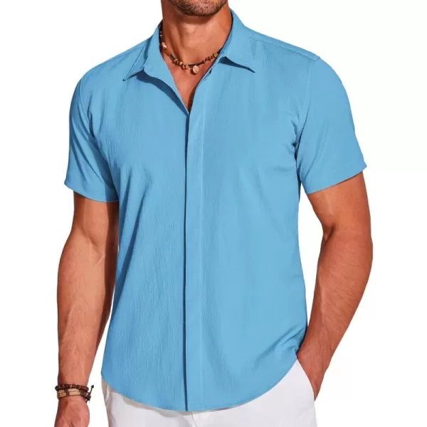 COOFANDY Men's Casual Short Sleeve Button Down Summer Beach Shirt Lightweight Textured Wrinkle Free Stretch Shirts