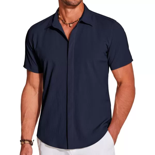 COOFANDY Men's Casual Short Sleeve Button Down Summer Beach Shirt Lightweight Textured Wrinkle Free Stretch Shirts