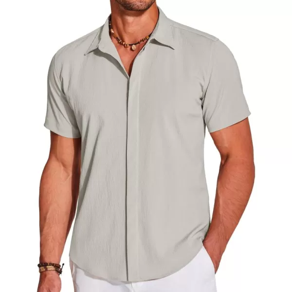 COOFANDY Men's Casual Short Sleeve Button Down Summer Beach Shirt Lightweight Textured Wrinkle Free Stretch Shirts
