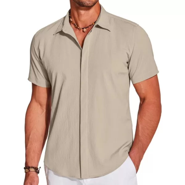 COOFANDY Men's Casual Short Sleeve Button Down Summer Beach Shirt Lightweight Textured Wrinkle Free Stretch Shirts