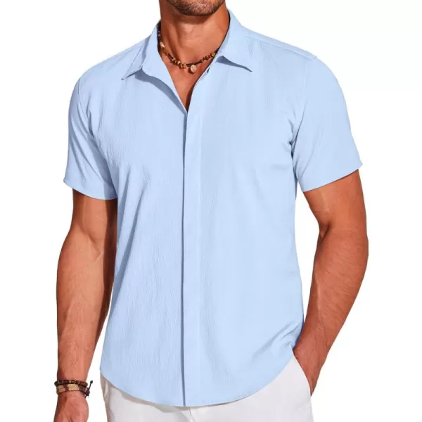 COOFANDY Men's Casual Short Sleeve Button Down Summer Beach Shirt Lightweight Textured Wrinkle Free Stretch Shirts