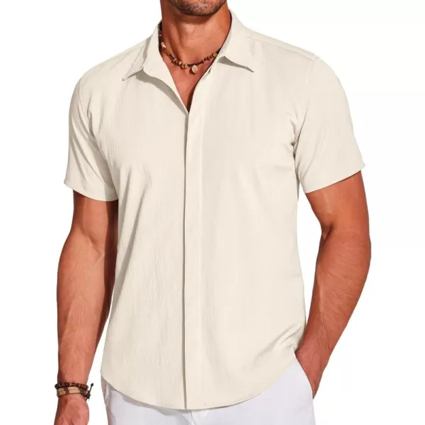 COOFANDY Men's Casual Short Sleeve Button Down Summer Beach Shirt Lightweight Textured Wrinkle Free Stretch Shirts