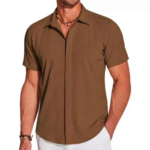 COOFANDY Men's Casual Short Sleeve Button Down Summer Beach Shirt Lightweight Textured Wrinkle Free Stretch Shirts