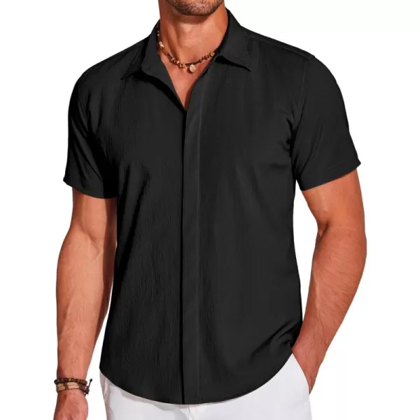 COOFANDY Men's Casual Short Sleeve Button Down Summer Beach Shirt Lightweight Textured Wrinkle Free Stretch Shirts