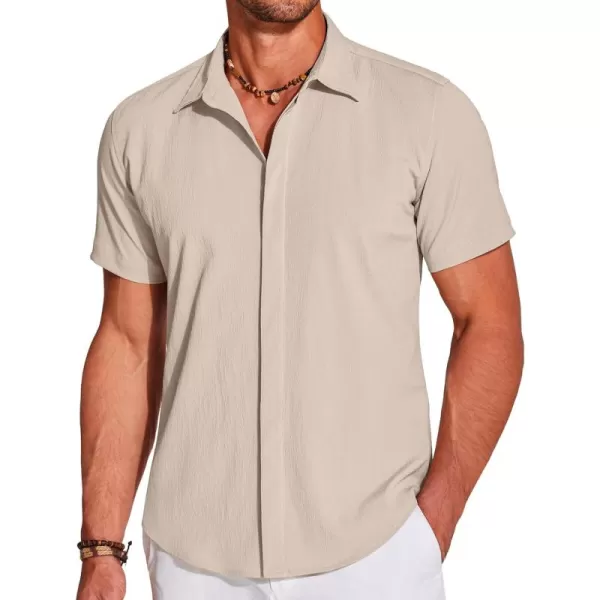 COOFANDY Men's Casual Short Sleeve Button Down Summer Beach Shirt Lightweight Textured Wrinkle Free Stretch Shirts