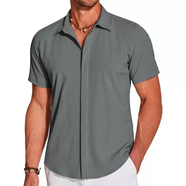 COOFANDY Men's Casual Short Sleeve Button Down Summer Beach Shirt Lightweight Textured Wrinkle Free Stretch Shirts