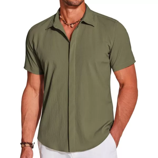 COOFANDY Men's Casual Short Sleeve Button Down Summer Beach Shirt Lightweight Textured Wrinkle Free Stretch Shirts
