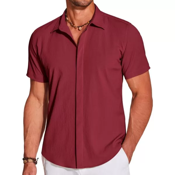 COOFANDY Men's Casual Short Sleeve Button Down Summer Beach Shirt Lightweight Textured Wrinkle Free Stretch Shirts