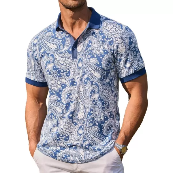 COOFANDY Mens Casual Short Sleeve Polo Shirts Slim Fit Paisley Polo T Shirts Floral Print Shirt
